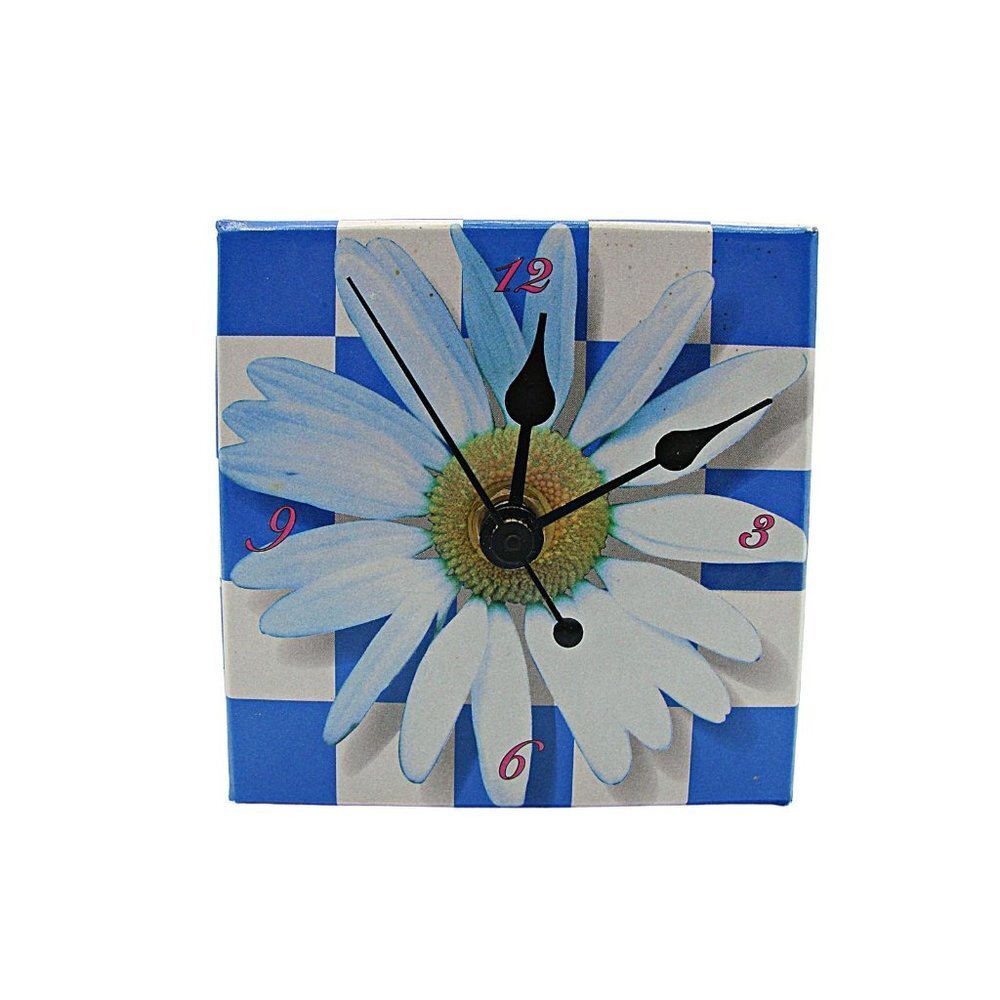 Time Design Floral Magnetic Clock Blue Yellow Daisy Refrigerator Magnet 3.5x3.5"